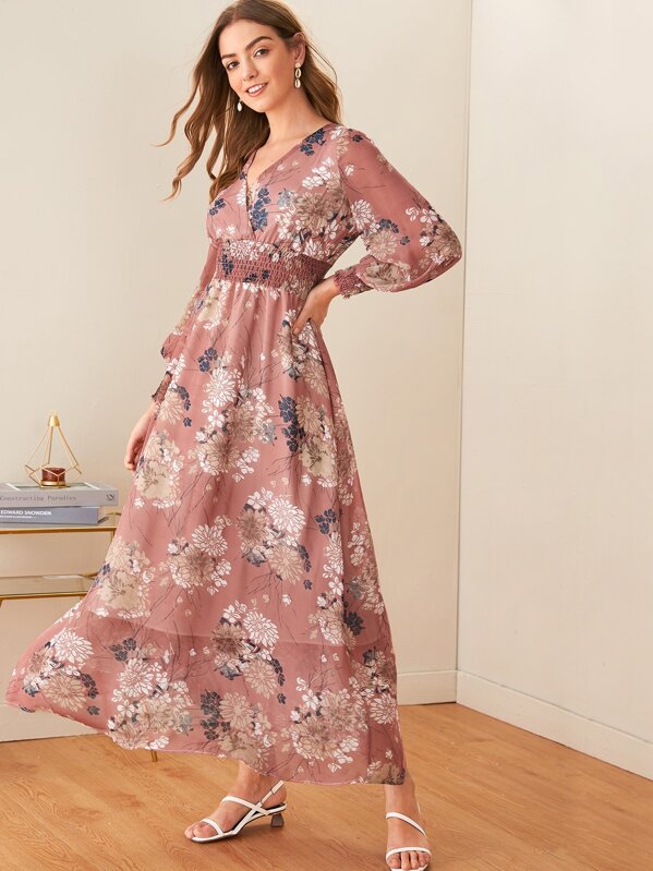 

Floral Print Shirred Waist Dress, Pink, Luiza