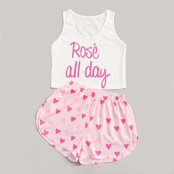 

Heart & Letter Print Pajama Set