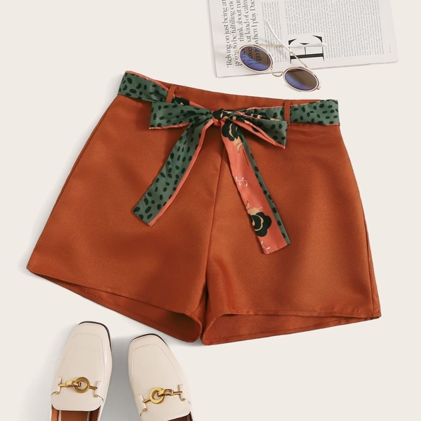 

Self Dot Print Belted Shorts