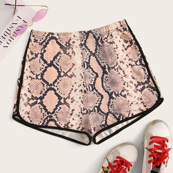 

Elastic Waist Snakeskin Print Track Shorts, Multicolor