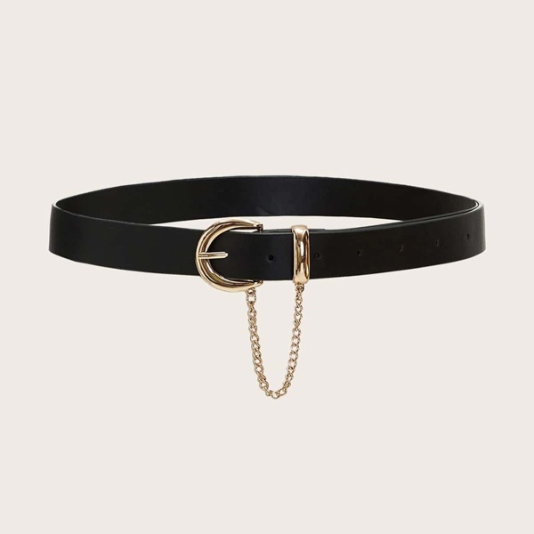

Chain Decor Buckle Belt, Black