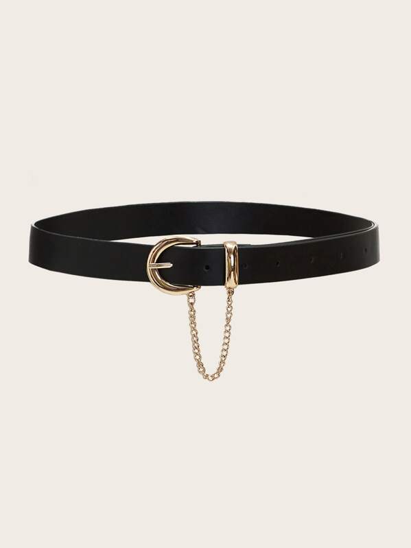 

Chain Decor Buckle Belt, Black