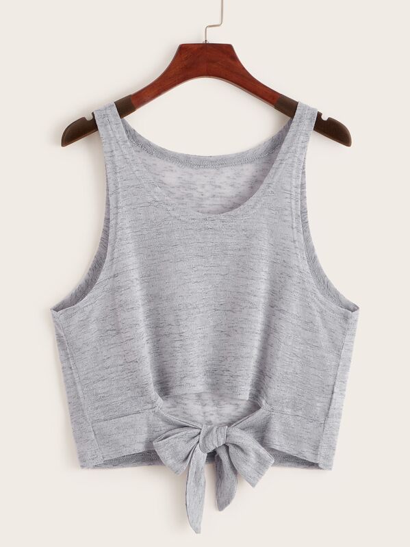 

Tie Front Space Dye Tank Top, Grey