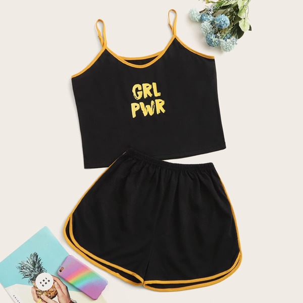 

Letter Print Cami Pajama Set