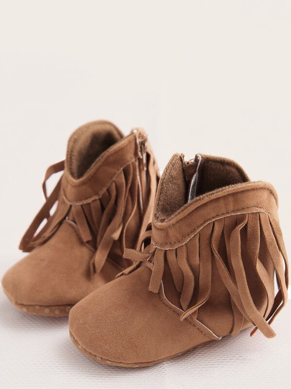 

Baby Girls Fringe Decor Side Zip Boots, Brown