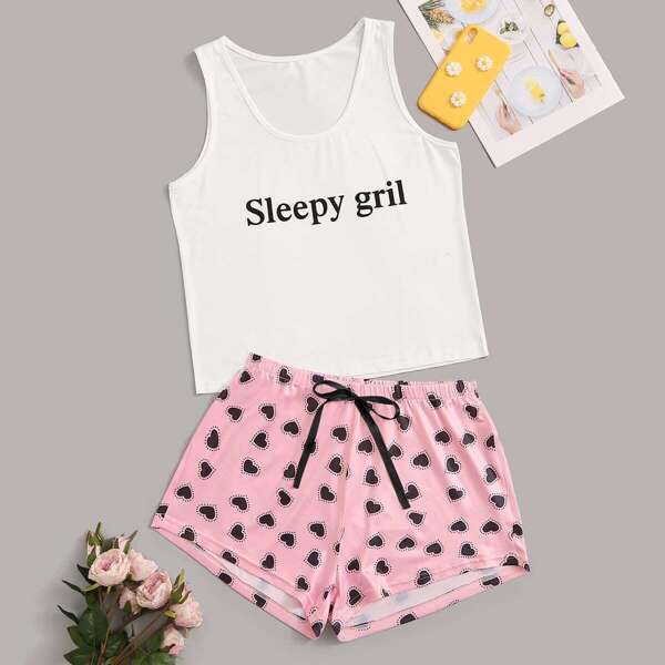 

Letter & Heart Print PJ Set