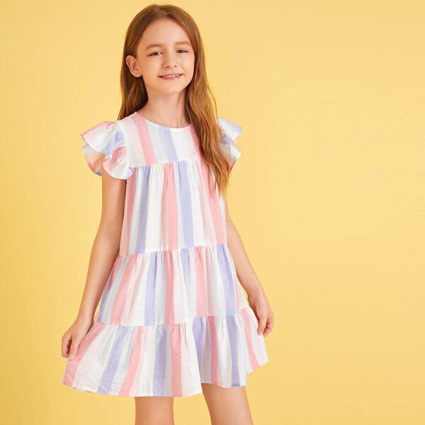 

Girls Keyhole Back Striped Babydoll Dress