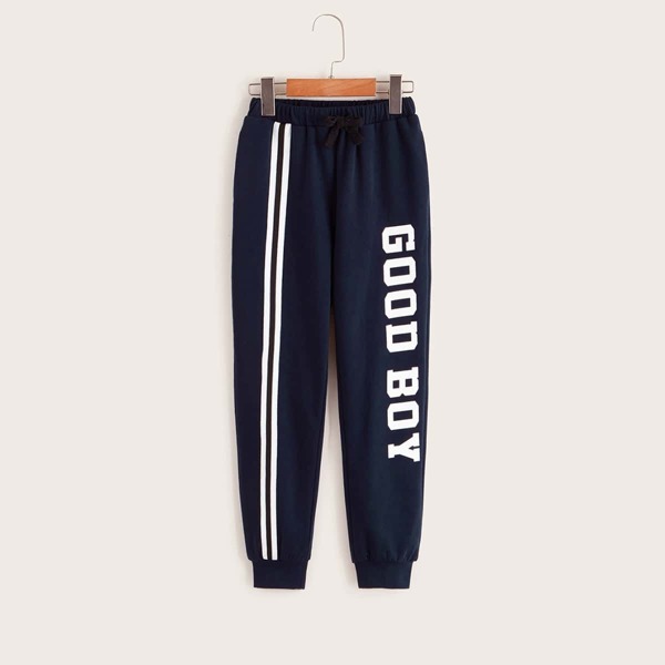 

Boys Contrast Striped Slogan Print Sweatpants, Navy