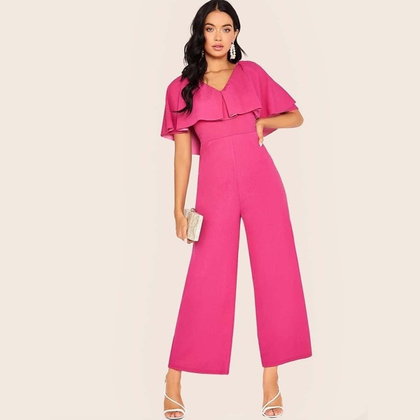 

Neon Pink Foldover Front Wide Leg Jumpsuit, Pink bright