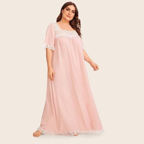 

Plus Lace Trim Smock Night Dress