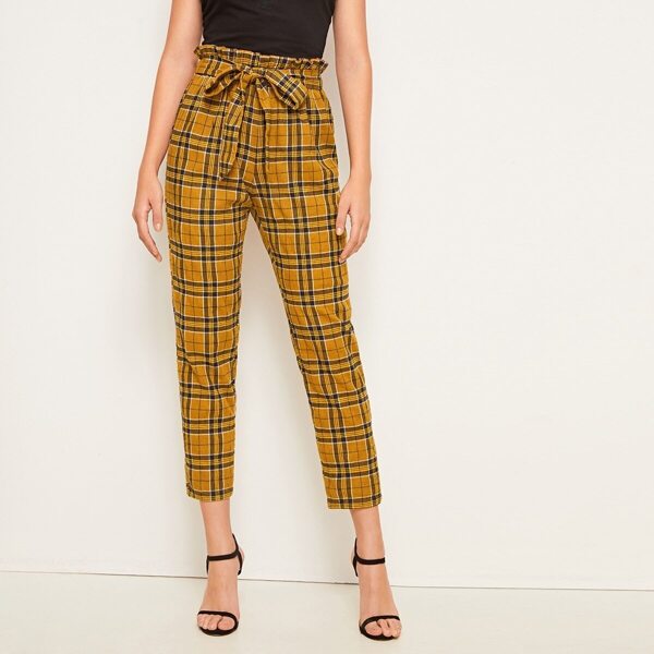 

Self Tie Paperbag Waist Tartan Pants
