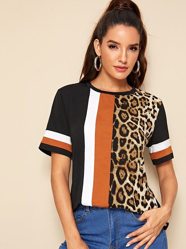 

Leopard Colorblock Tee, Multicolor, Juliana