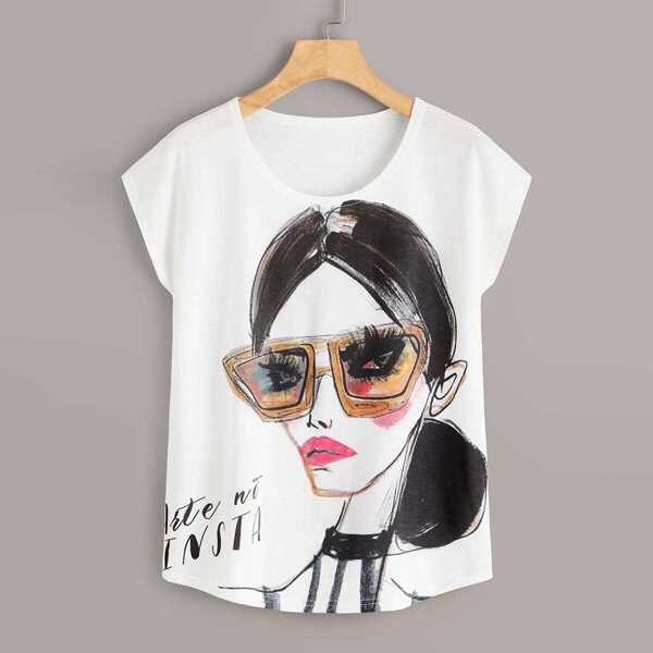

Figure And Letter Print Tee