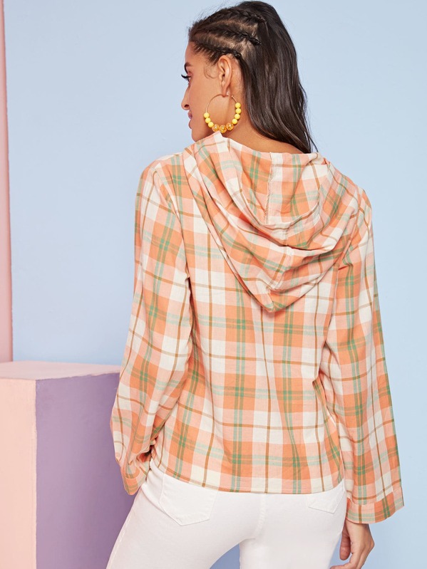 

Plaid Long Sleeve Hooded Blouse, Multicolor, Mary P.