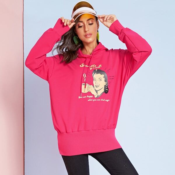 

Figure Graphic Drawstring Hooded Sweatshirt, Pink bright