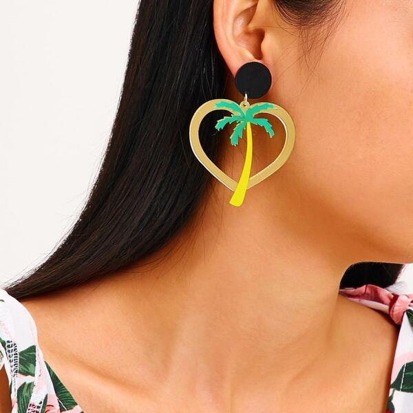 

Coconut Tree Heart Hoop Drop Earrings 1pair