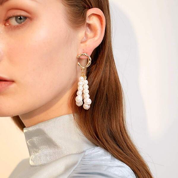 

Circle Decor Faux Pearl Fringe Drop Earrings 1pair