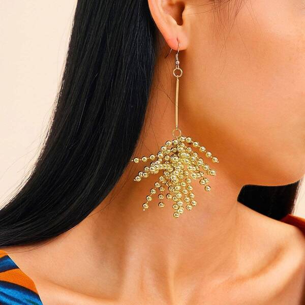 

Radiation Metal Beaded Earrings 1pair, Gold