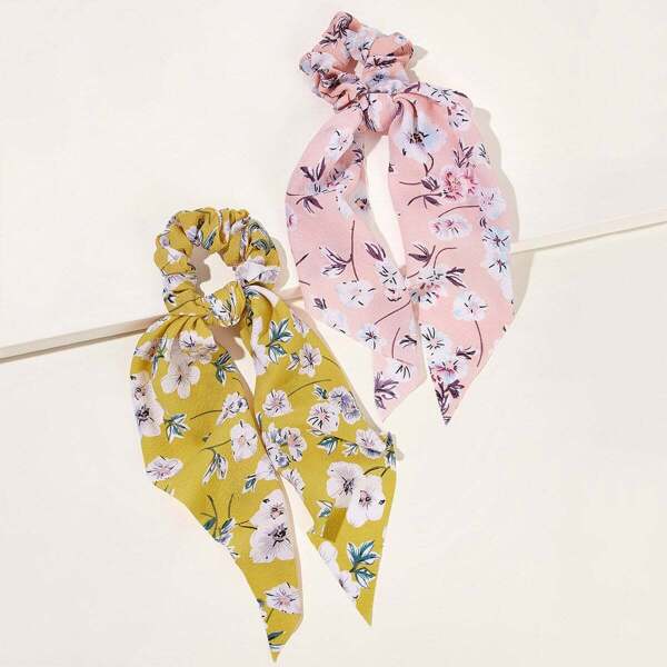 

Floral Pattern Scrunchie Scarf 2pcs, Multicolor