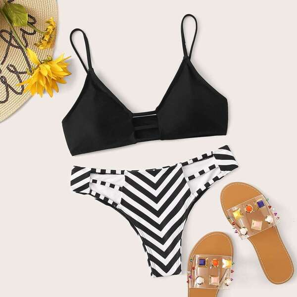 

Cut Out Top With Chevron Bikini Set