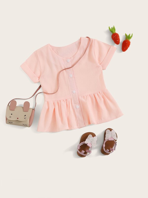 

Toddler Girls Ruffle Hem Button Front Blouse, Pink