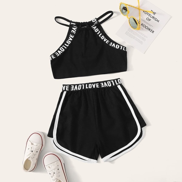 

Toddler Girls Contrast Binding Cami & Letter Shorts