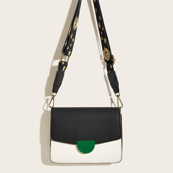 

Color Block Crossbody Bag With Star Print Strap