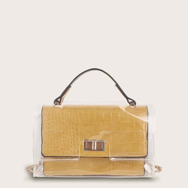 

Croc Embossed Twist Lock Satchel Bag