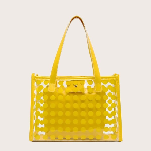 

Polka Dot Clear Tote Bag With Inner Clutch