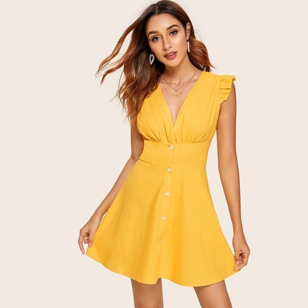 

Ruffle Button Front A-Line Dress