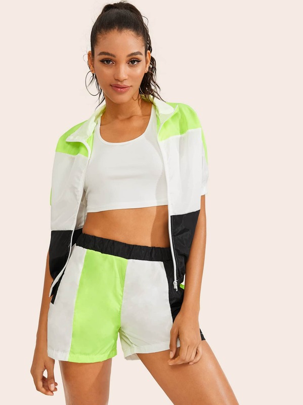 

Color Block Zip Coat With Shorts, Multicolor, Graziela