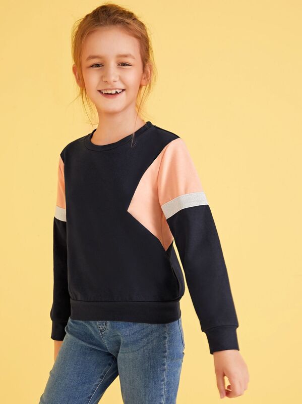 

Girls Colorblock Pullover, Navy, Sashab