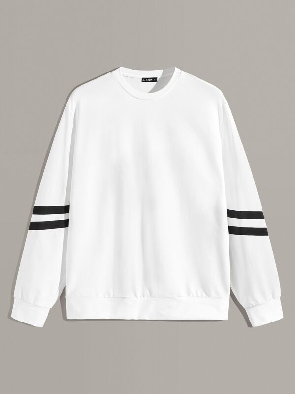 

Men Crew Neck Varsity Striped Sleeve Pullover, White