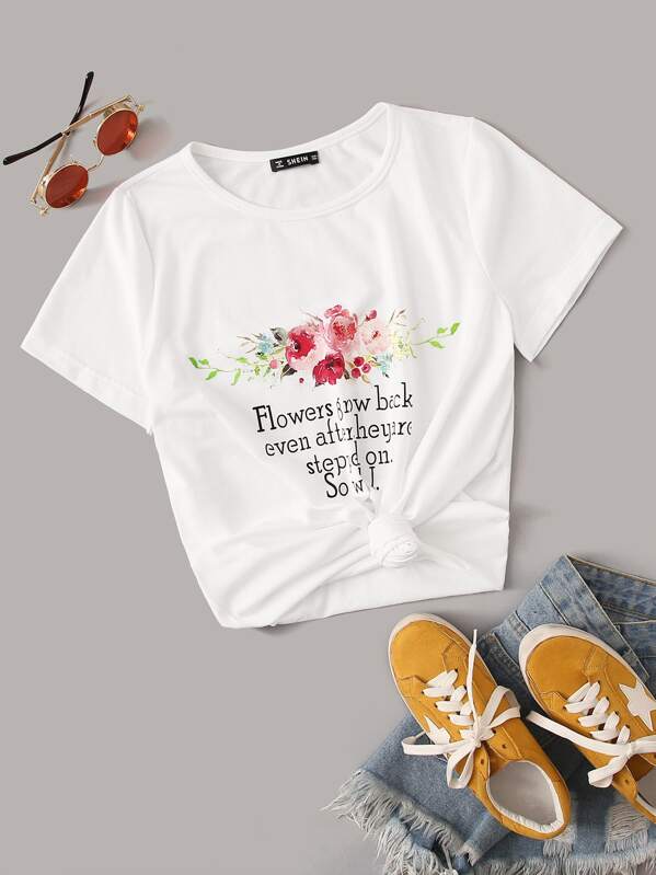 

Slogan Graphic Floral Tee, White