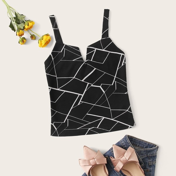 

Notch Neck Geo Print Tank Top
