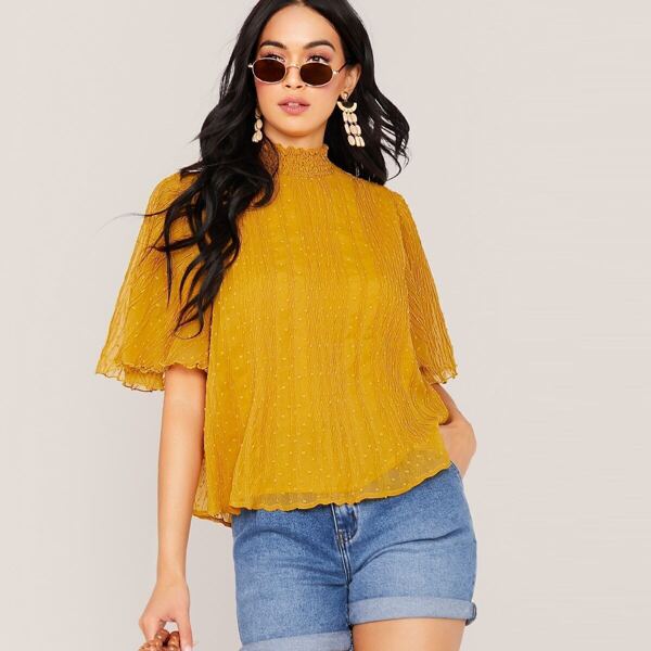 

Swiss-dot Frill Trim Shirred Top