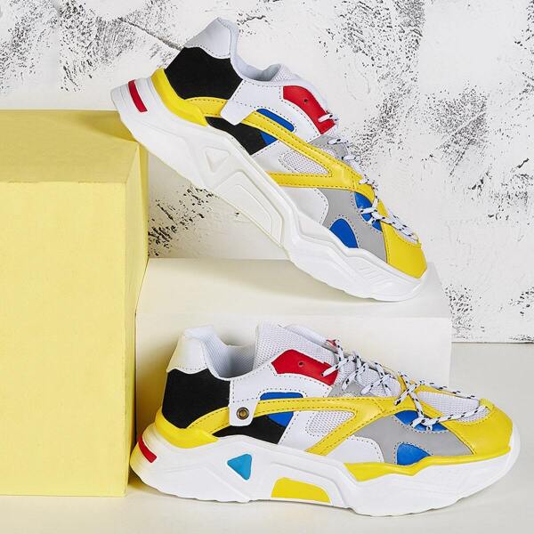

Men Color Block Lace-up Front Sneakers, Multicolor