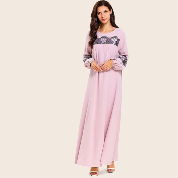 

Appliques Long Sleeve Maxi Dress, Pink