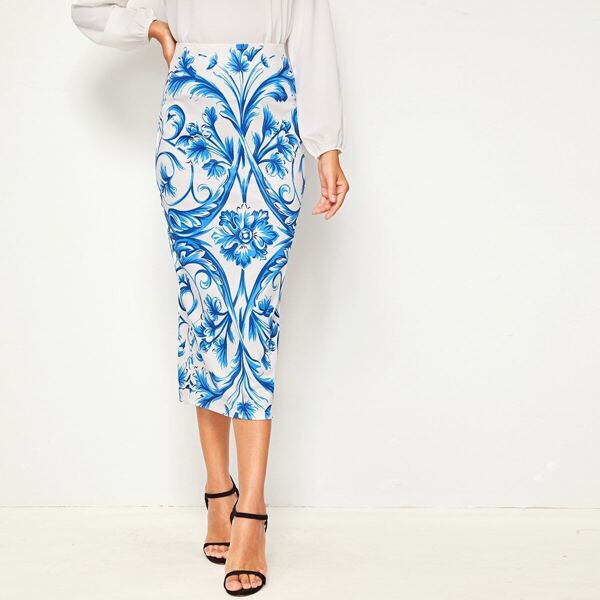 

Tribal Floral Print Zip Back Skirt