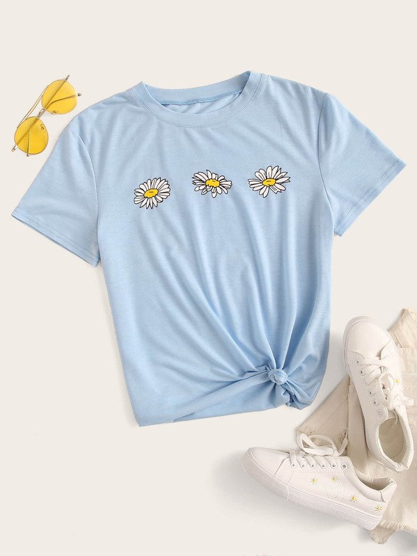 

Daisy Floral Short Sleeve Tee, Blue