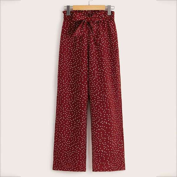

Allover Polka Dot Bow Front Pants