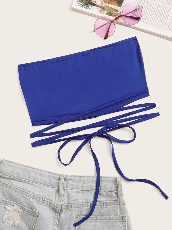 

Solid Lace-up Tube Top, Blue
