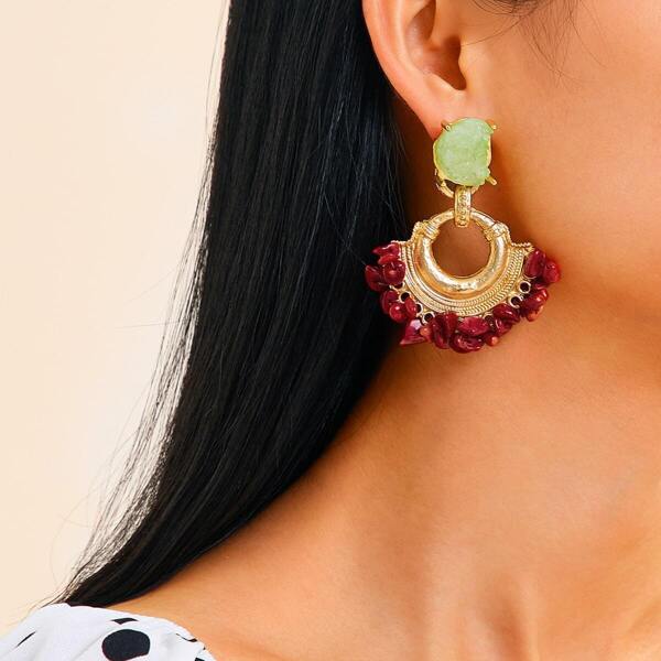 

Random Color Fan Design Gravel Drop Earrings 1pair