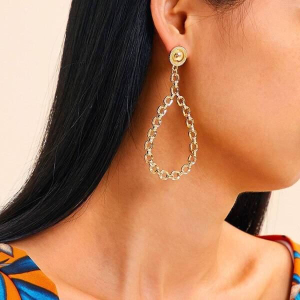 

Chain Design Waterdrop Drop Earrings 1pair