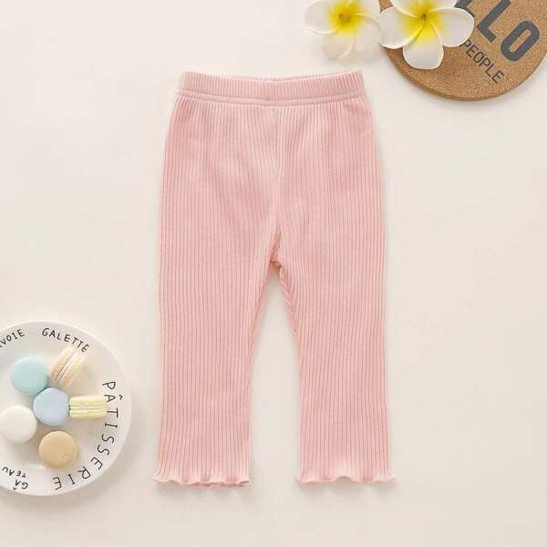 

Baby Girl Solid Rib Knit Lettuce Hem Pants