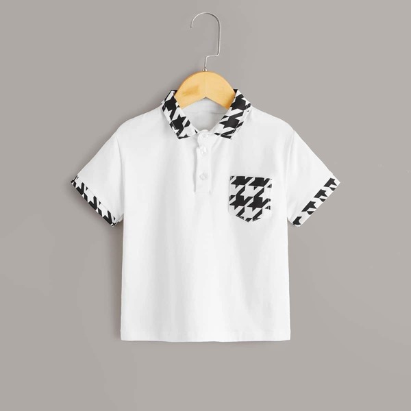 

Toddler Boys Contrast Houndstooth Trim Pocket Polo Shirt