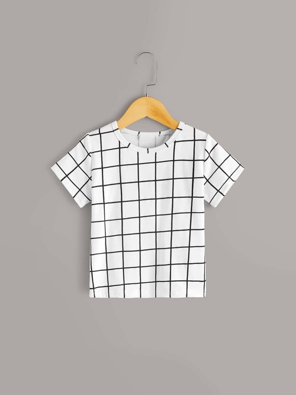 

Toddler Boys Grid Plaid Print Tee, White