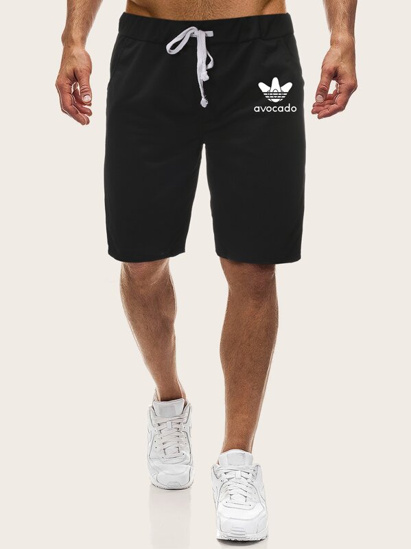 

Men Avocado Print Drawstring Waist Track Shorts, Black