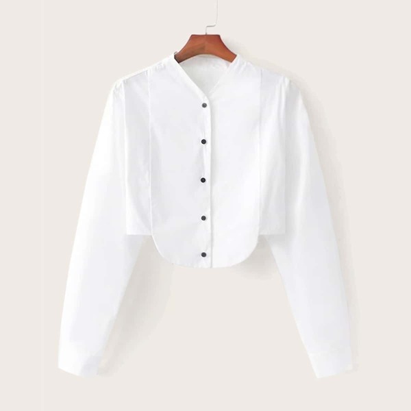 

Asymmetrical Hem Crop Solid Blouse