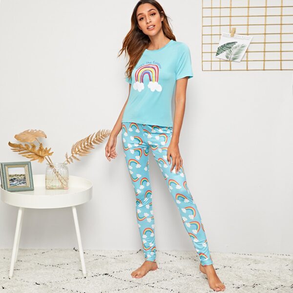 

Rainbow & Cloud Print Pajama Set